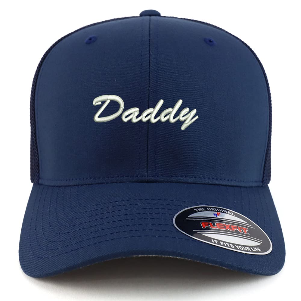 Trendy Apparel Shop Oversized XXL Daddy Script Font Embroiderd Structured Fitted Trucker Mesh Cap