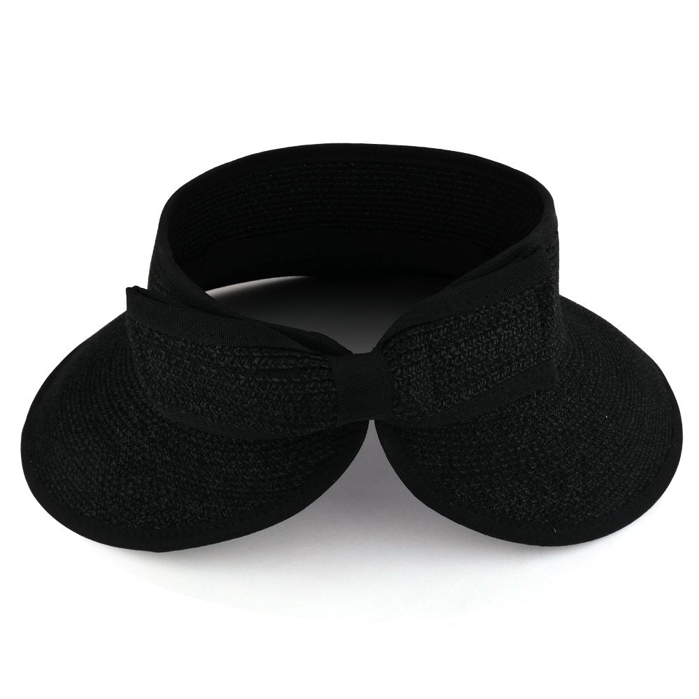 Trendy Apparel Shop Womens UPF 50+ Paper Braid Rolled UV Protection Visor Hat with Bow