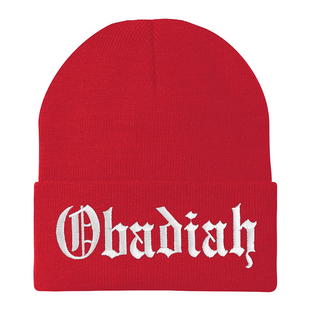 Trendy Apparel Shop Obadiah Old English Embroidered Long Cuff Beanie