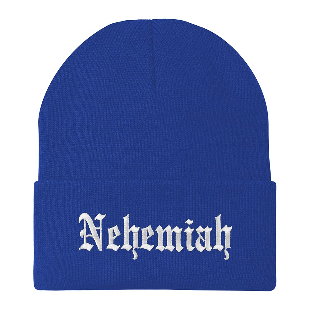 Trendy Apparel Shop Nehemiah Old English Embroidered Long Cuff Beanie