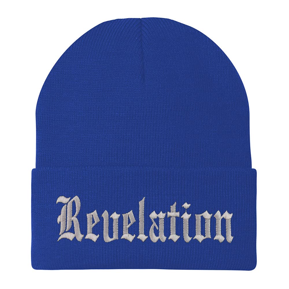 Trendy Apparel Shop Revelations Old English Embroidered Long Cuff Beanie