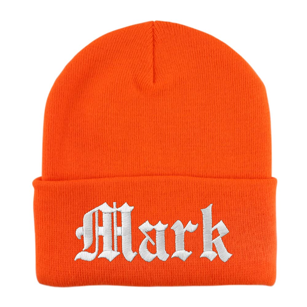 Trendy Apparel Shop Mark Old English Embroidered Long Cuff Beanie
