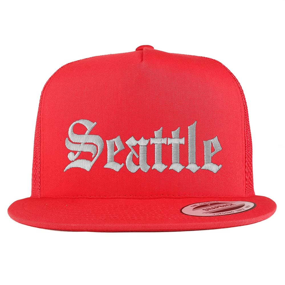 Trendy Apparel Shop Seattle Old English 5 Panel Flatbill Trucker Cap