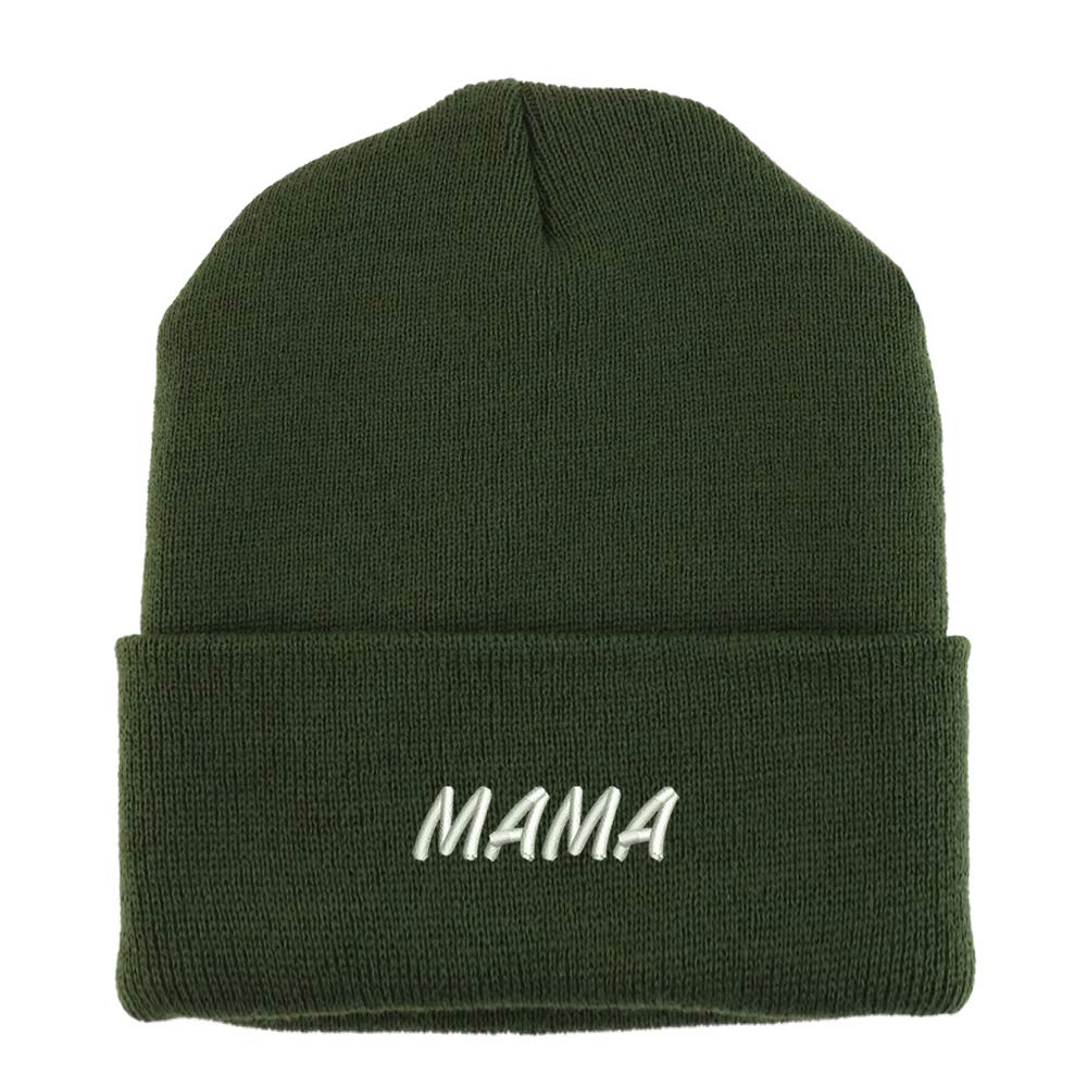 Trendy Apparel Shop Mama Embroidered Made in USA Cuff Folded Acylic Knit Winter Beanie Hat