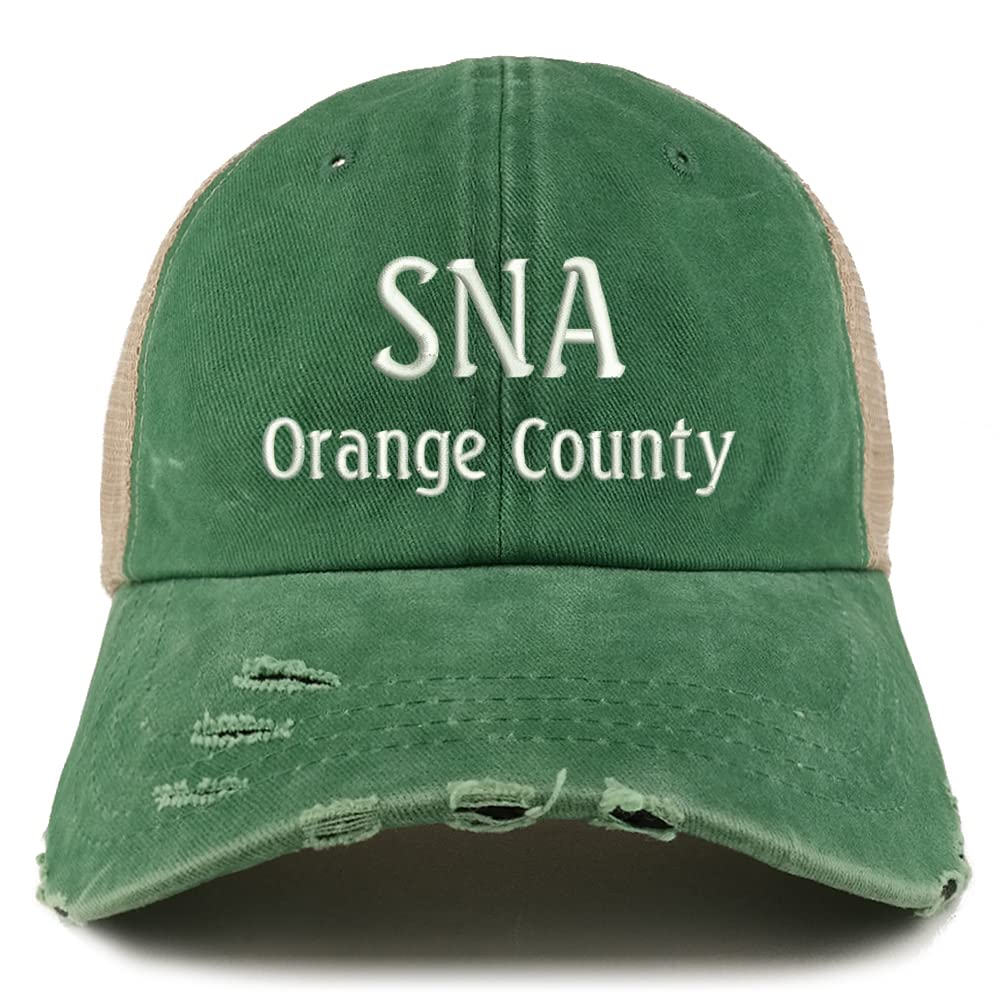 Trendy Apparel Shop SNA Orange County Embroidered Frayed Bill Trucker Mesh Back Cap