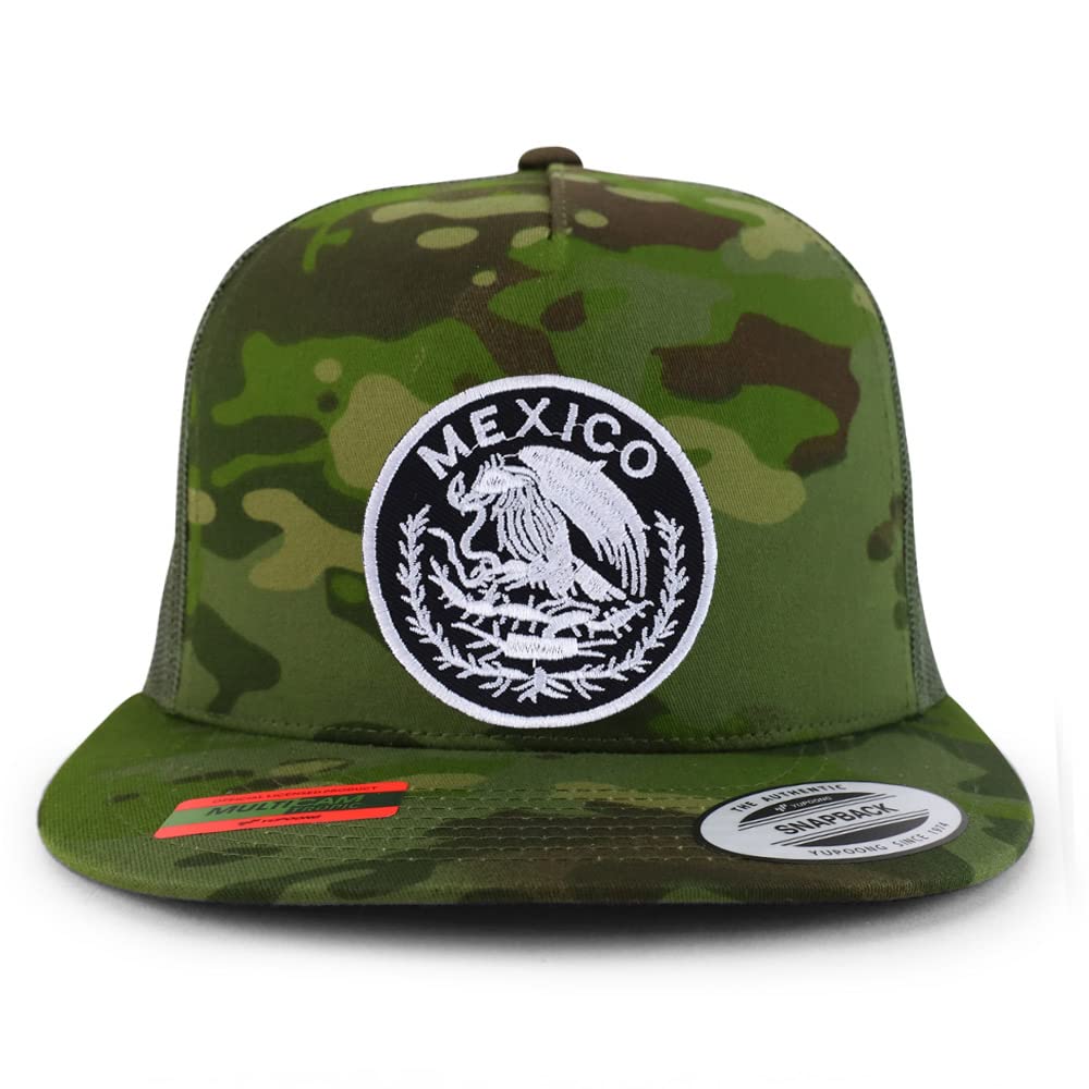 Trendy Apparel Shop Circular Mexico Patch 5 Panel Flatbill Trucker Cap