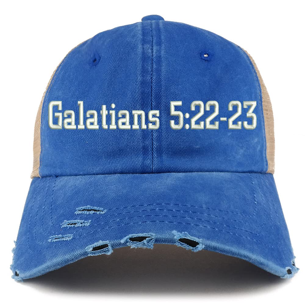 Trendy Apparel Shop Galatians 5:22-23 Frayed Bill Trucker Mesh Back Cap