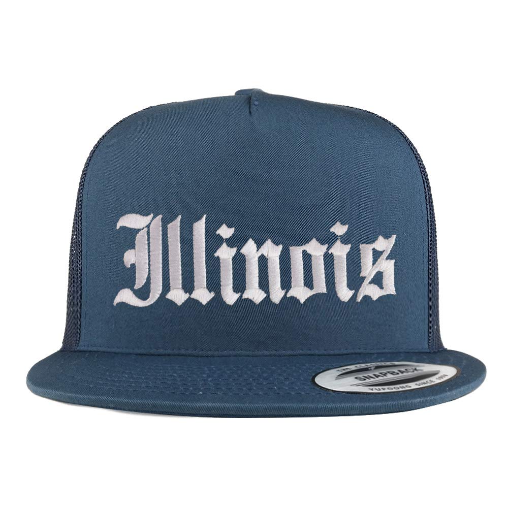 Trendy Apparel Shop Illinois State Old English 5 Panel Flatbill Trucker Mesh Cap