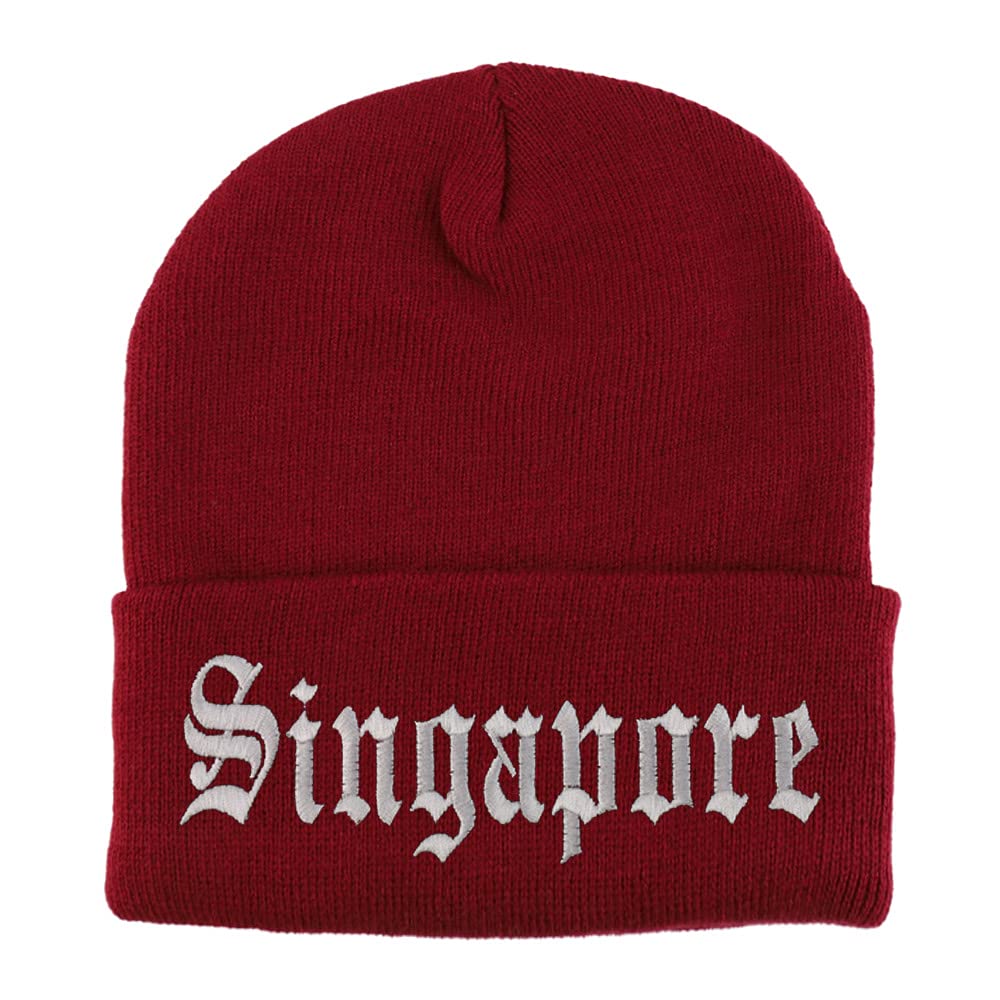 Trendy Apparel Shop Singapore Old English Embroidered Long Cuff Beanie
