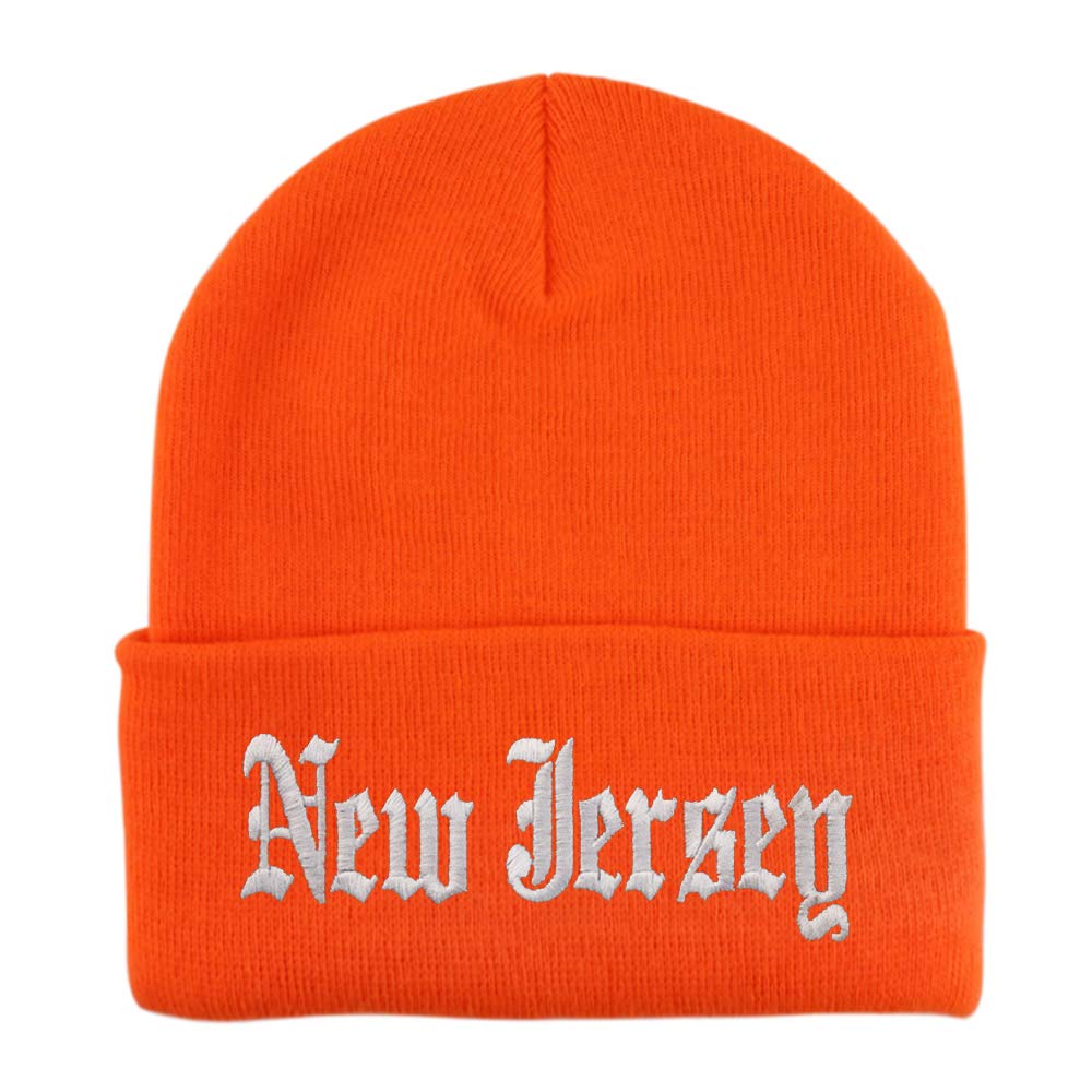 Trendy Apparel Shop New Jersey State Old English Embroidered Long Cuff Beanie