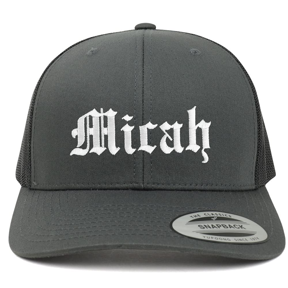 Trendy Apparel Shop Micah Old English 6 Panel Trucker Mesh Cap