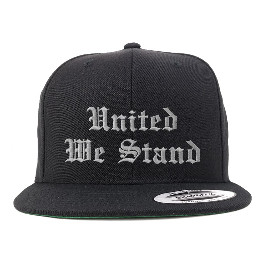 Trendy Apparel Shop United We Stand Old English Embroidered Flatbill Snapback