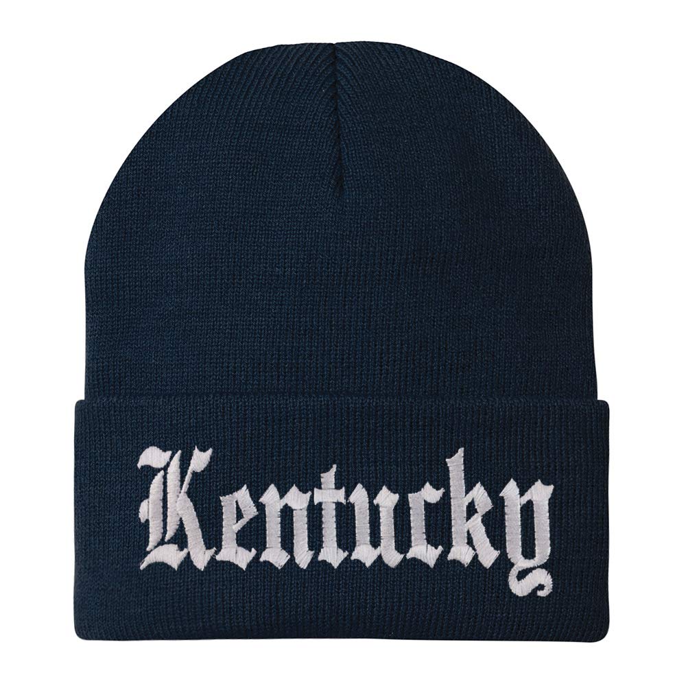 Trendy Apparel Shop Kenturky State Old English Embroidered Long Cuff Beanie