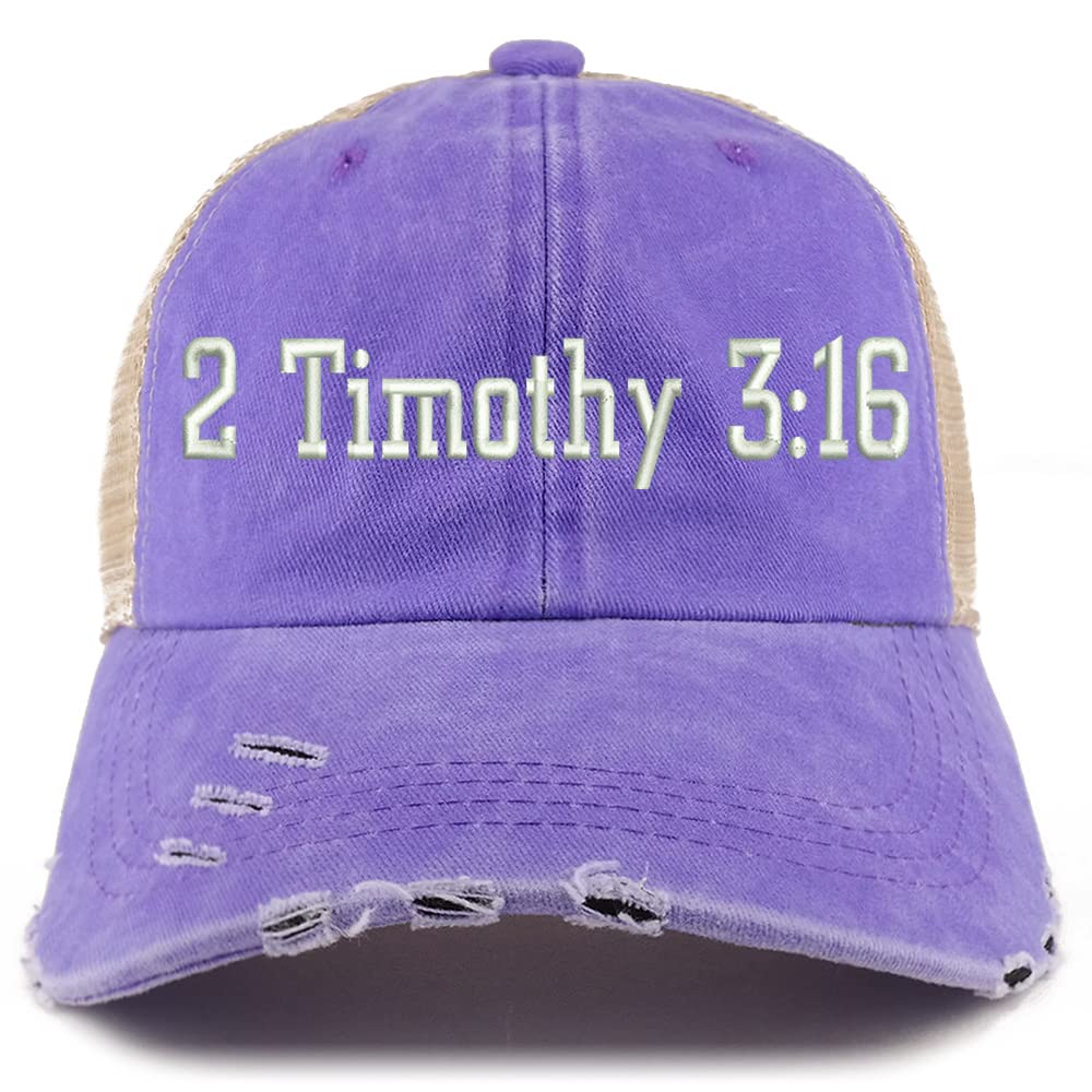Trendy Apparel Shop 2 Timothy 3:16 Frayed Bill Trucker Mesh Back Cap