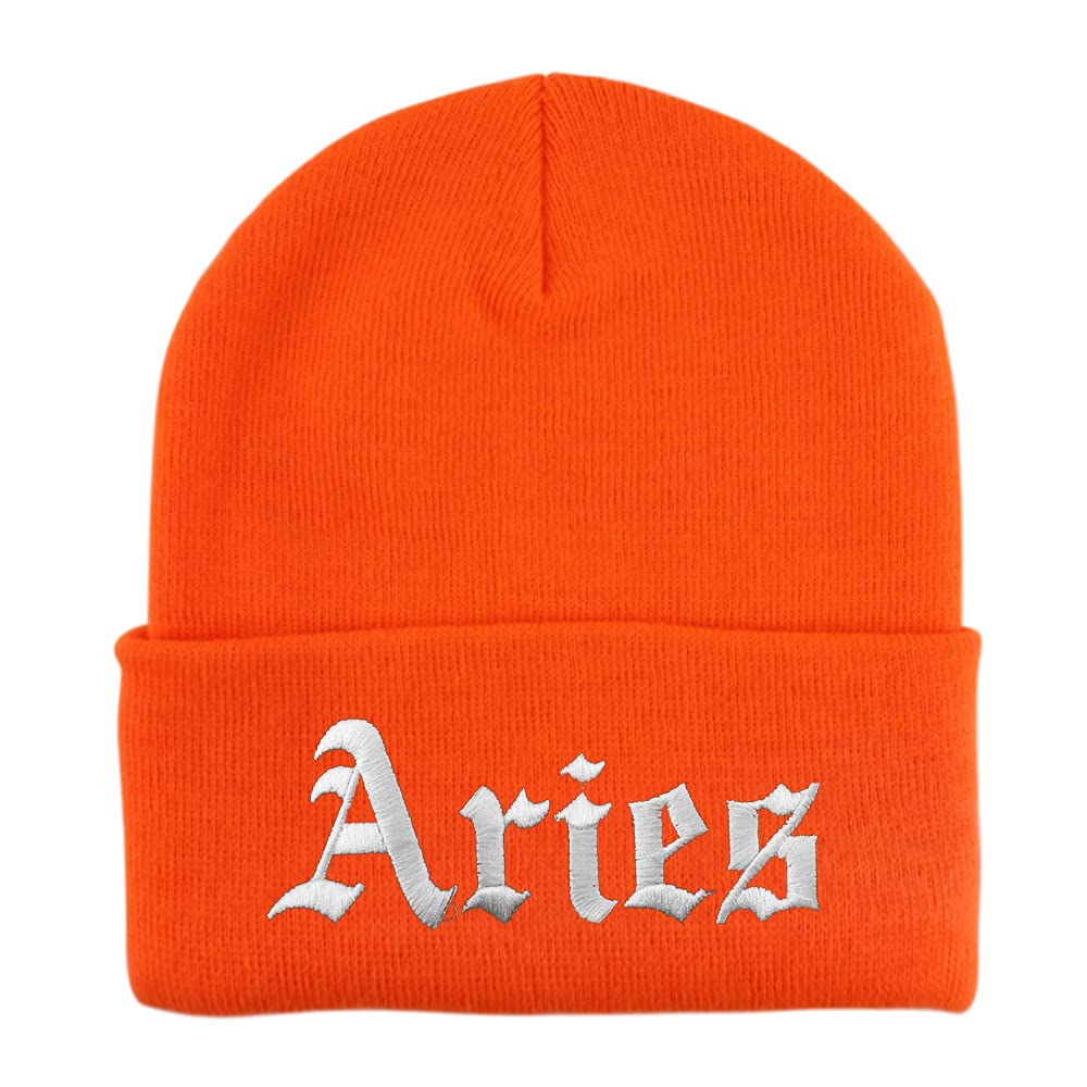 Trendy Apparel Shop Aries Old English Embroidered Long Cuff Beanie