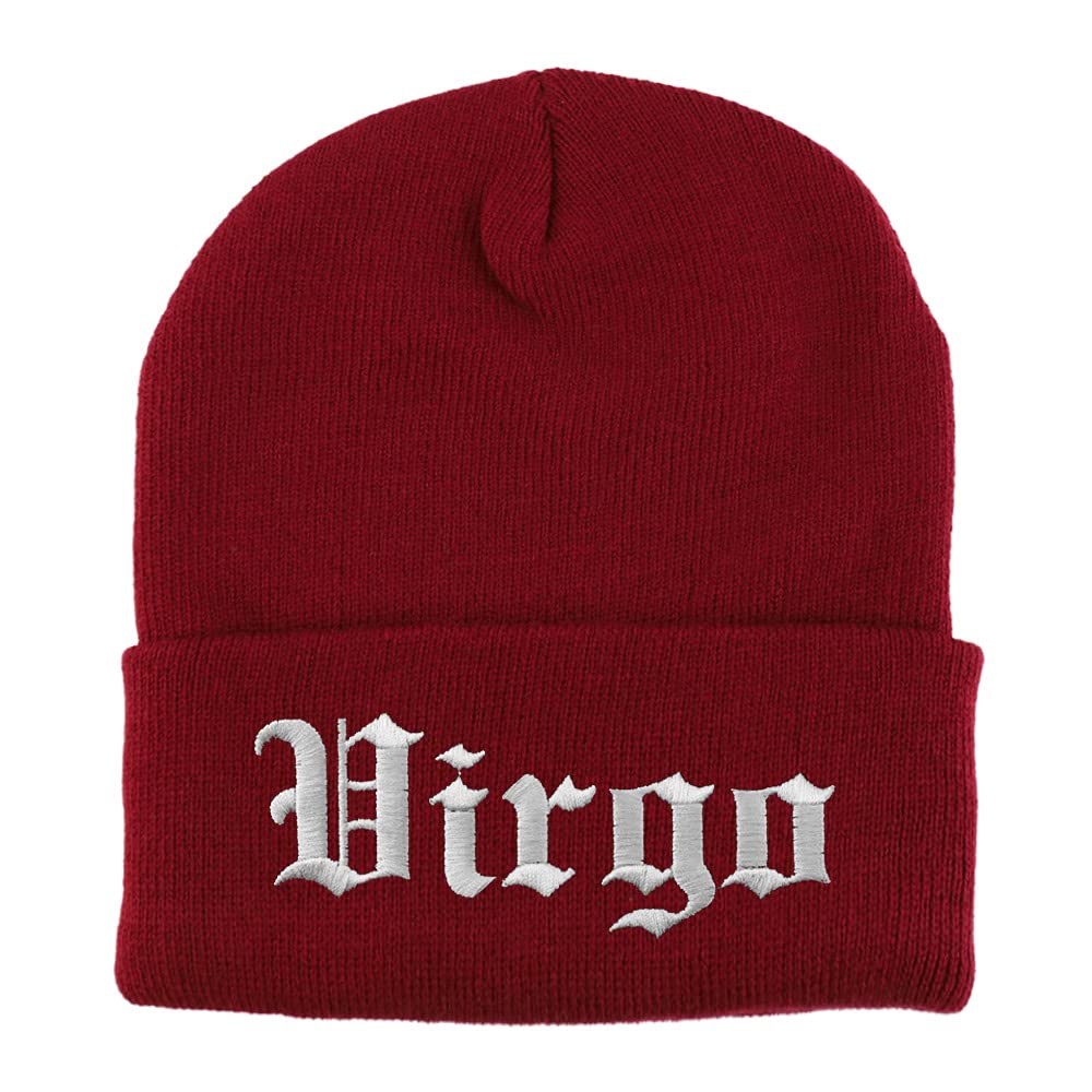 Trendy Apparel Shop Virgo Old English Embroidered Long Cuff Beanie