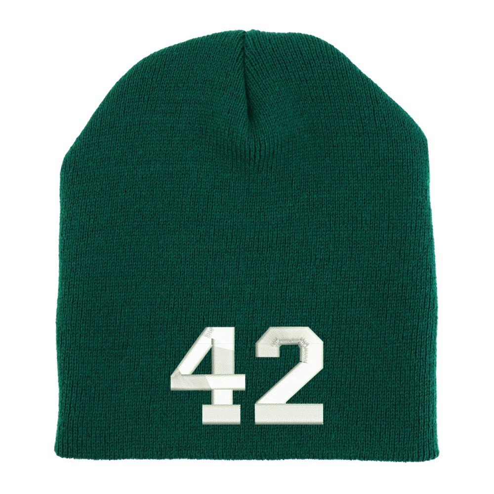 Trendy Apparel Shop Number 42 Collegiate Varsity Font Embroidered Made in USA Short Acrylic Knit Winter Beanie Hat