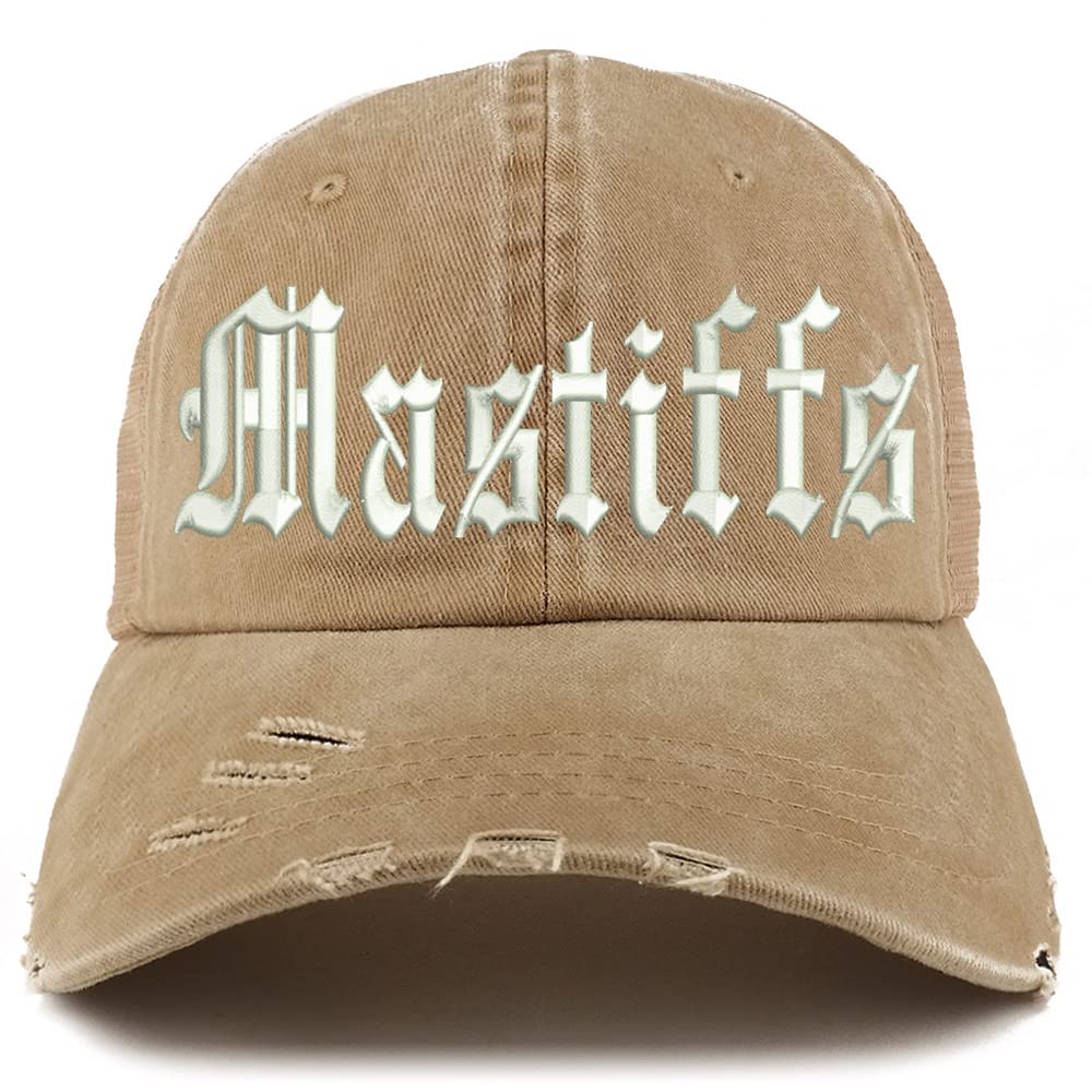 Trendy Apparel Shop Old English Mastiffs Frayed Bill Trucker Mesh Back Cap