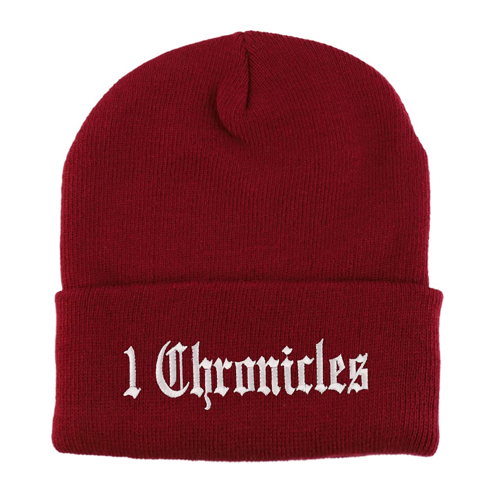 Trendy Apparel Shop 1 Chronicles Old English Embroidered Long Cuff Beanie