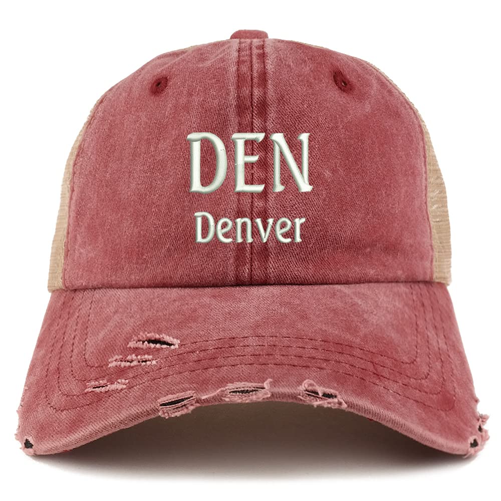 Trendy Apparel Shop DEN Denver Embroidered Frayed Bill Trucker Mesh Back Cap