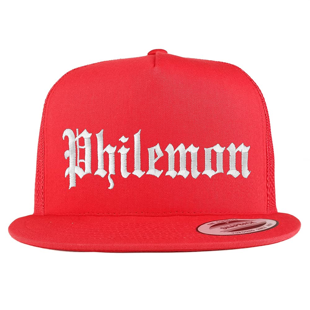 Trendy Apparel Shop Philemon Old English 5 Panel Flatbill Trucker Cap