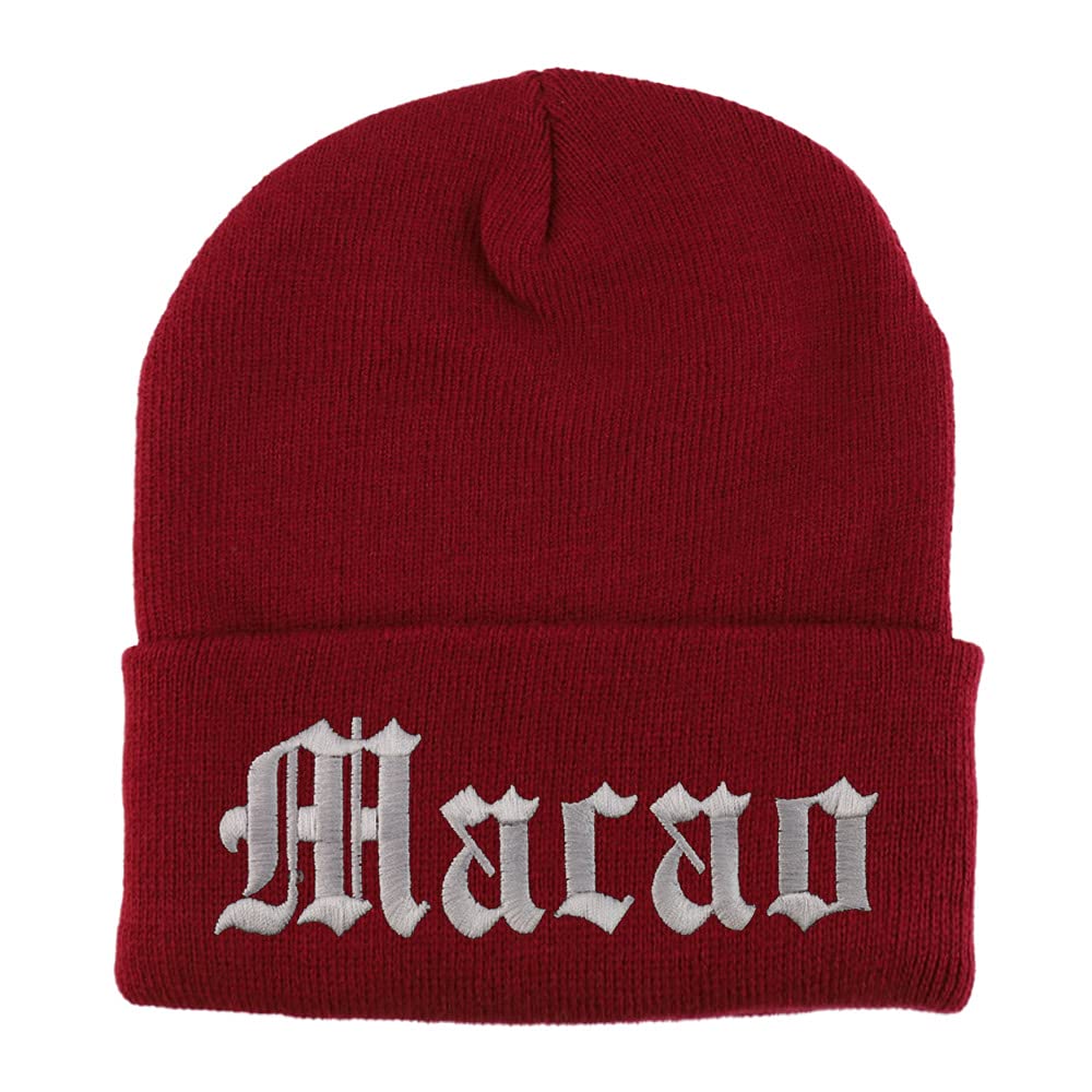 Trendy Apparel Shop Macao Old English Embroidered Long Cuff Beanie