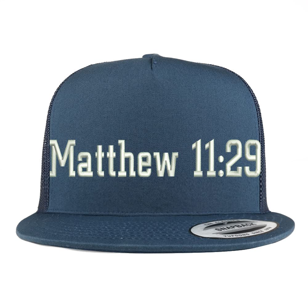 Trendy Apparel Shop Matthew 11:29 5 Panel Flatbill Trucker Cap