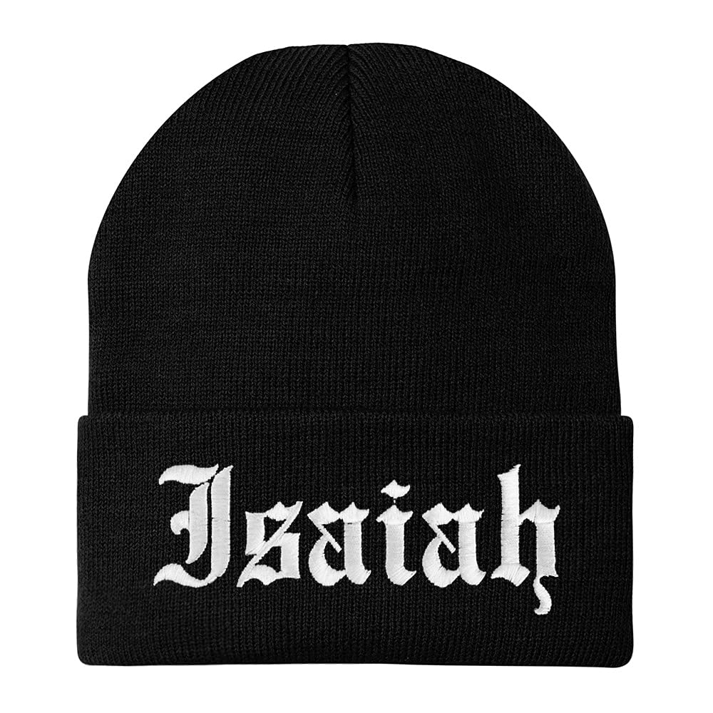 Trendy Apparel Shop Isaiah Old English Embroidered Long Cuff Beanie