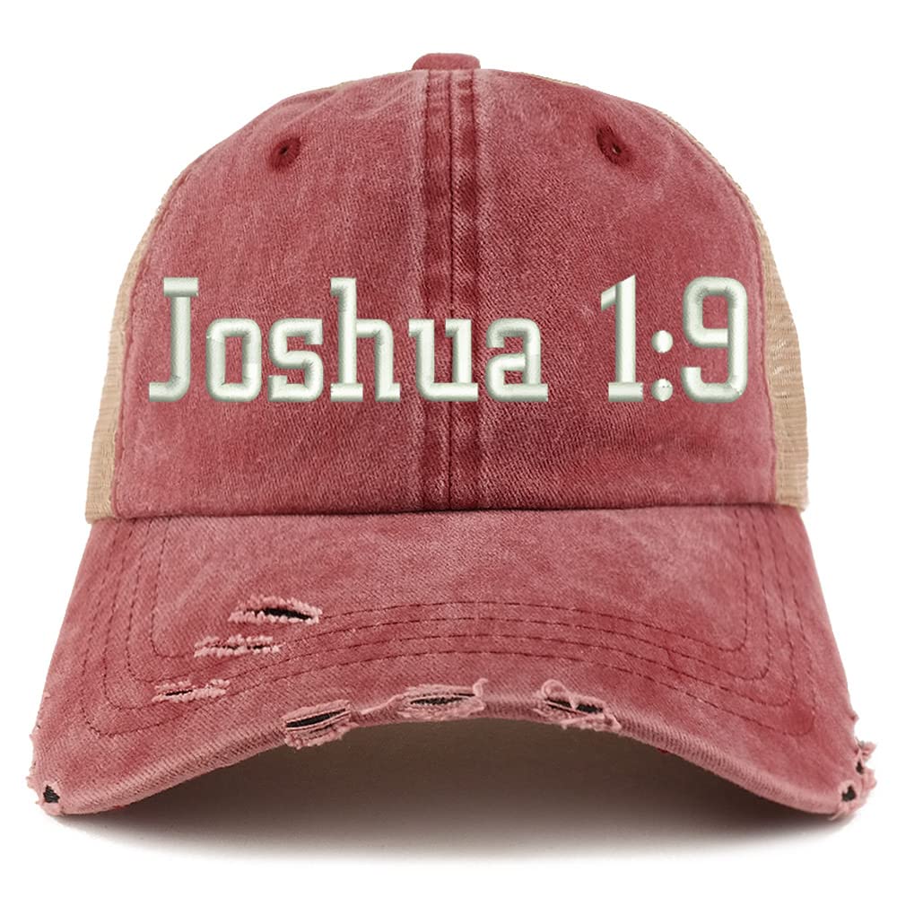 Trendy Apparel Shop Joshua 1:9 Frayed Bill Trucker Mesh Back Cap