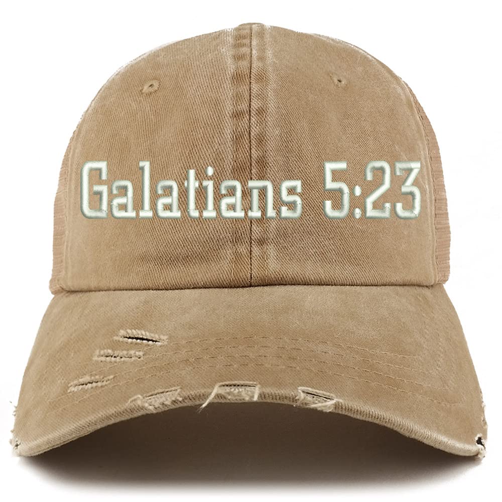 Trendy Apparel Shop Galatians 5:23 Frayed Bill Trucker Mesh Back Cap