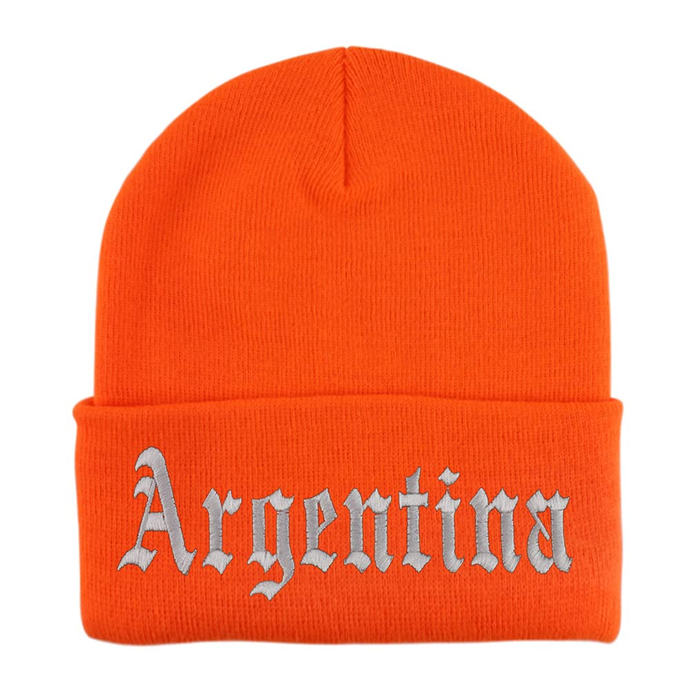 Trendy Apparel Shop Argentina Old English Embroidered Long Cuff Beanie