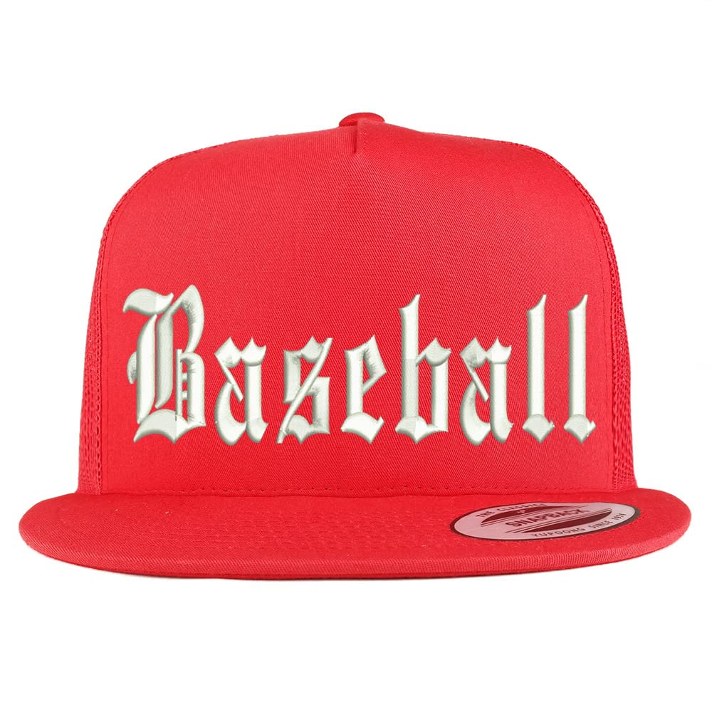 Trendy Apparel Shop Old English Baseball 5 Panel Flatbill Trucker Cap