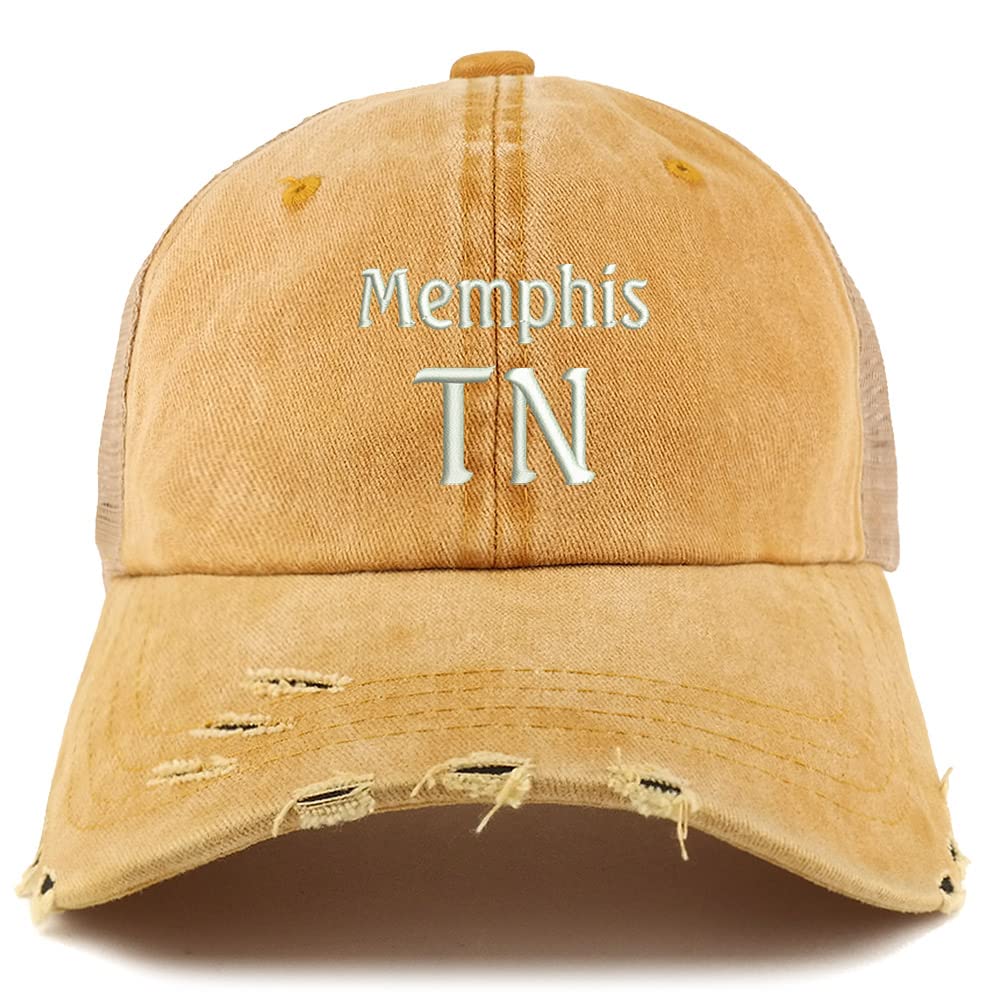 Trendy Apparel Shop Memphis TN Embroidered Frayed Bill Trucker Mesh Back Cap