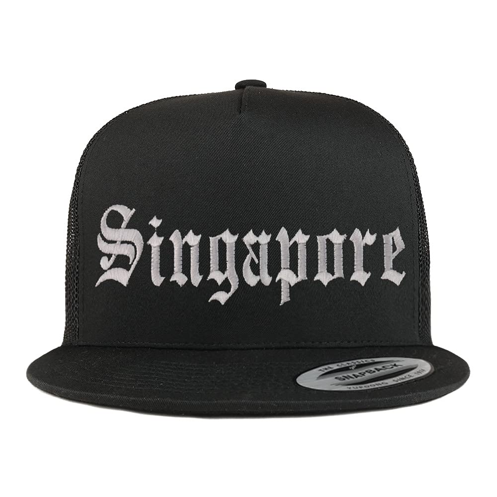 Trendy Apparel Shop Singapore Old English 5 Panel Flatbill Trucker Cap