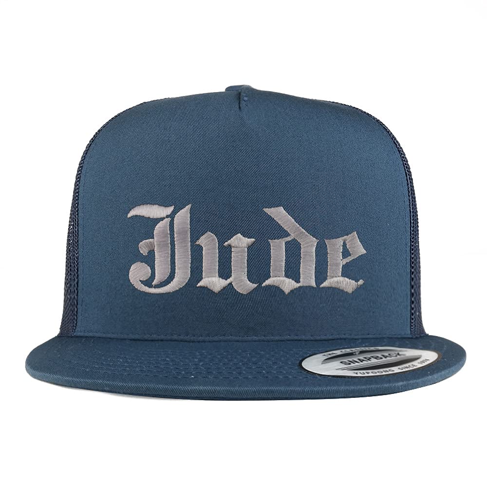 Trendy Apparel Shop Jude Old English 5 Panel Flatbill Trucker Cap