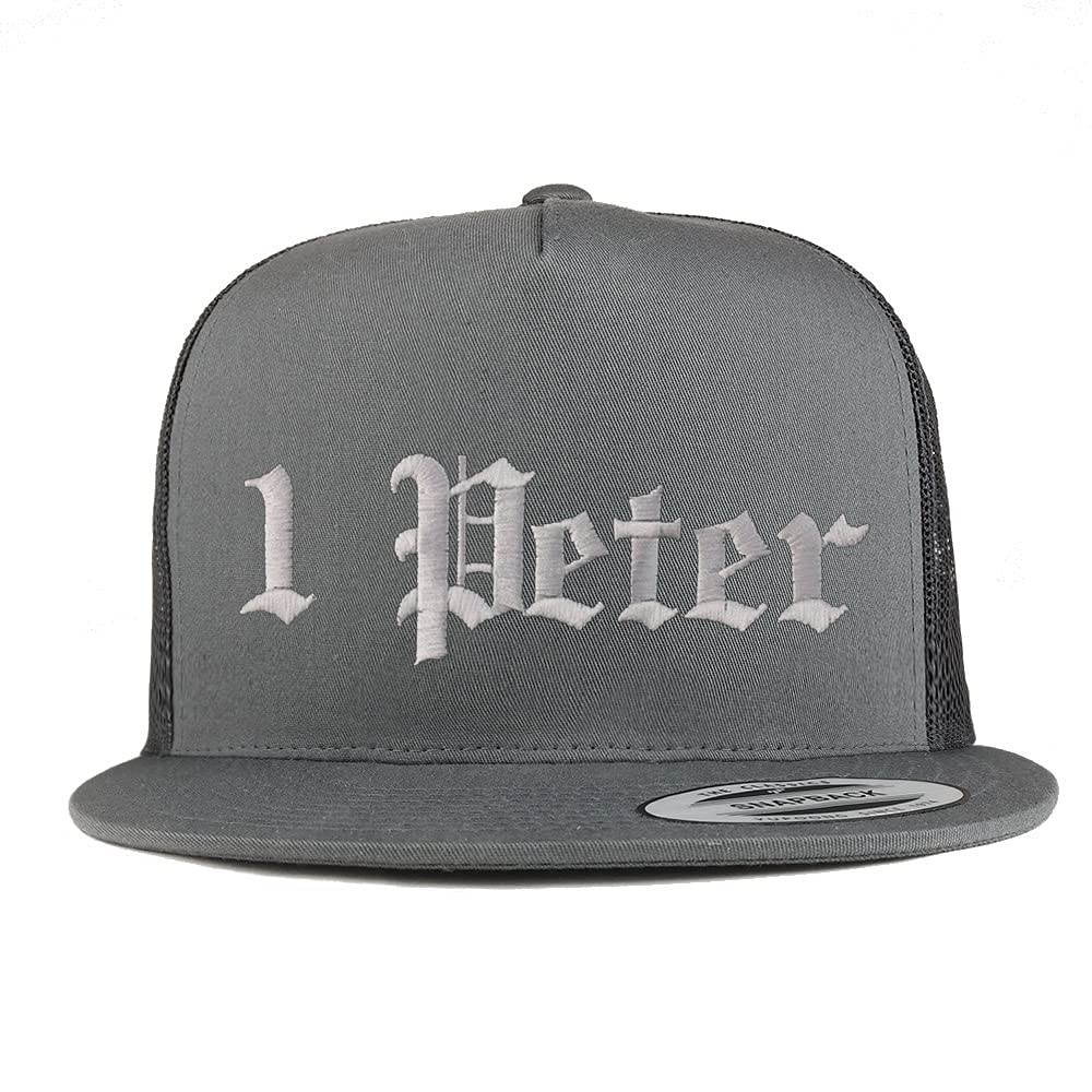 Trendy Apparel Shop 1 Peter Old English 5 Panel Flatbill Trucker Cap