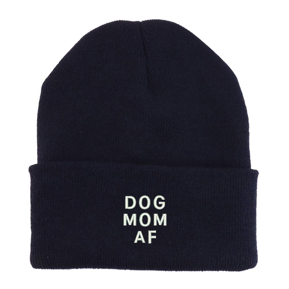 Trendy Apparel Shop Dog Mom Af Embroidered Made in USA Cuff Folded Acylic Knit Winter Beanie Hat