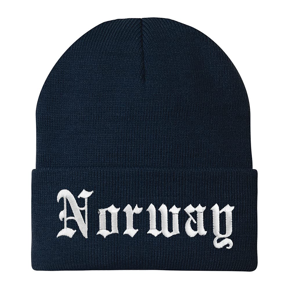 Trendy Apparel Shop Norway Old English Embroidered Long Cuff Beanie