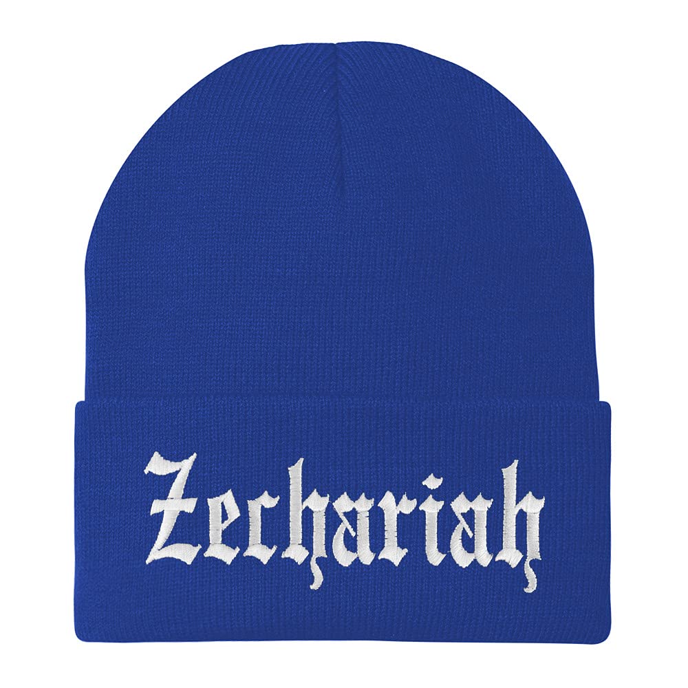 Trendy Apparel Shop Zechariah Old English Embroidered Long Cuff Beanie