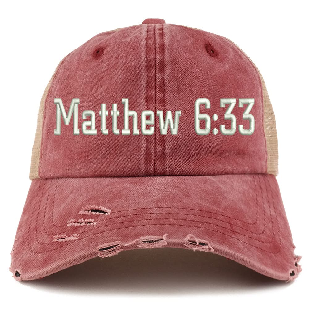Trendy Apparel Shop Matthew 6:33 Frayed Bill Trucker Mesh Back Cap