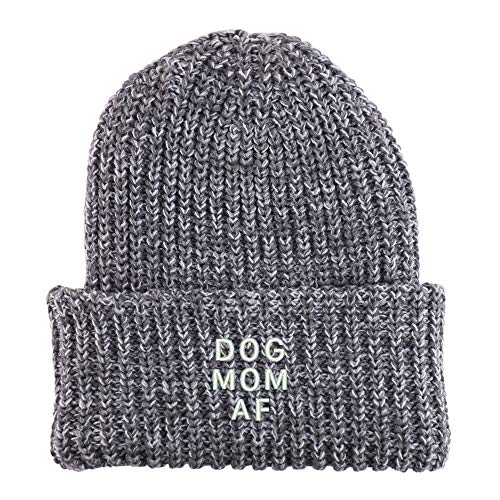 Trendy Apparel Shop Dog Mom AF Embroidered Long Cuffed Thick Ribbed Beanie