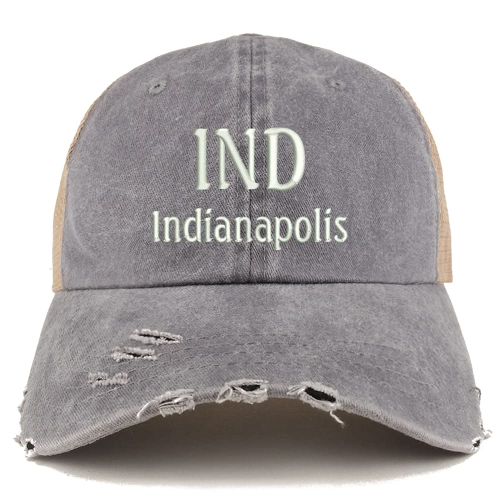 Trendy Apparel Shop IND Indianapolis Embroidered Frayed Bill Trucker Mesh Back Cap