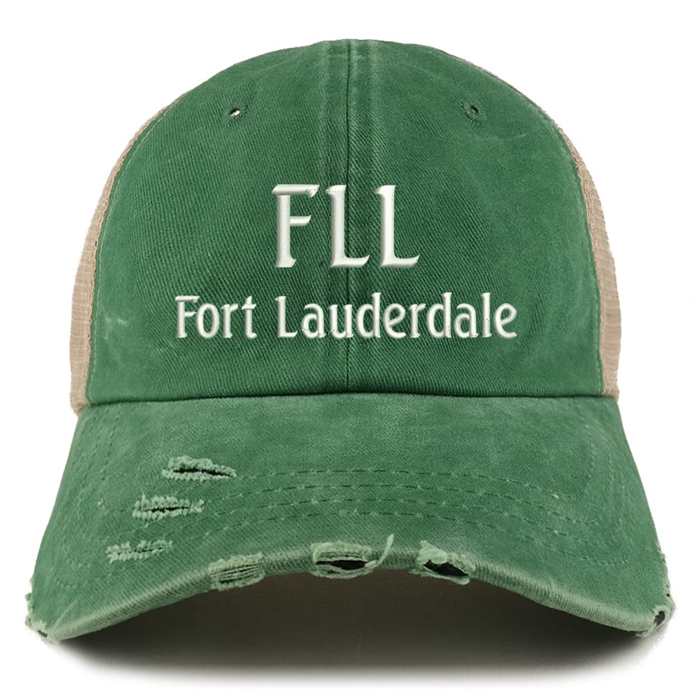 Trendy Apparel Shop FLL Fort Lauderdale Embroidered Frayed Bill Trucker Mesh Back Cap