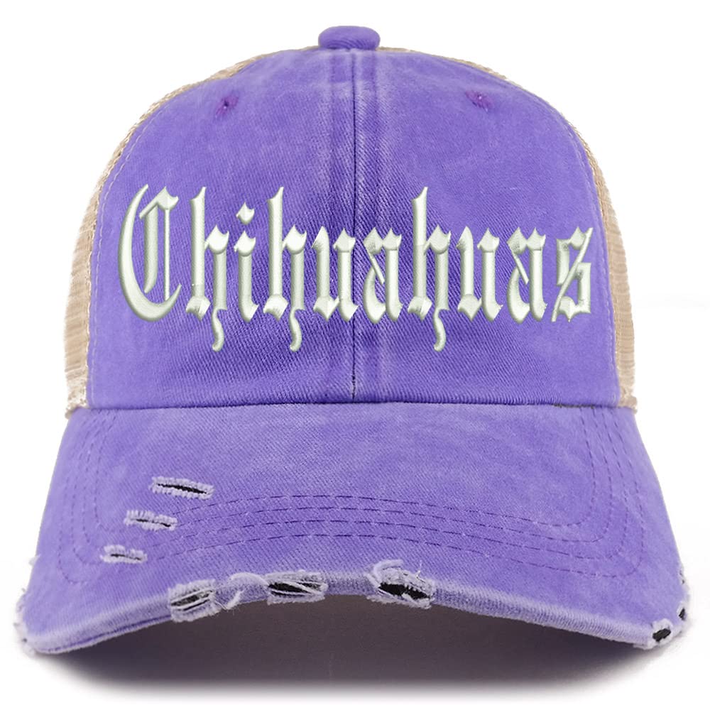 Trendy Apparel Shop Old English Chihuahuas Frayed Bill Trucker Mesh Back Cap