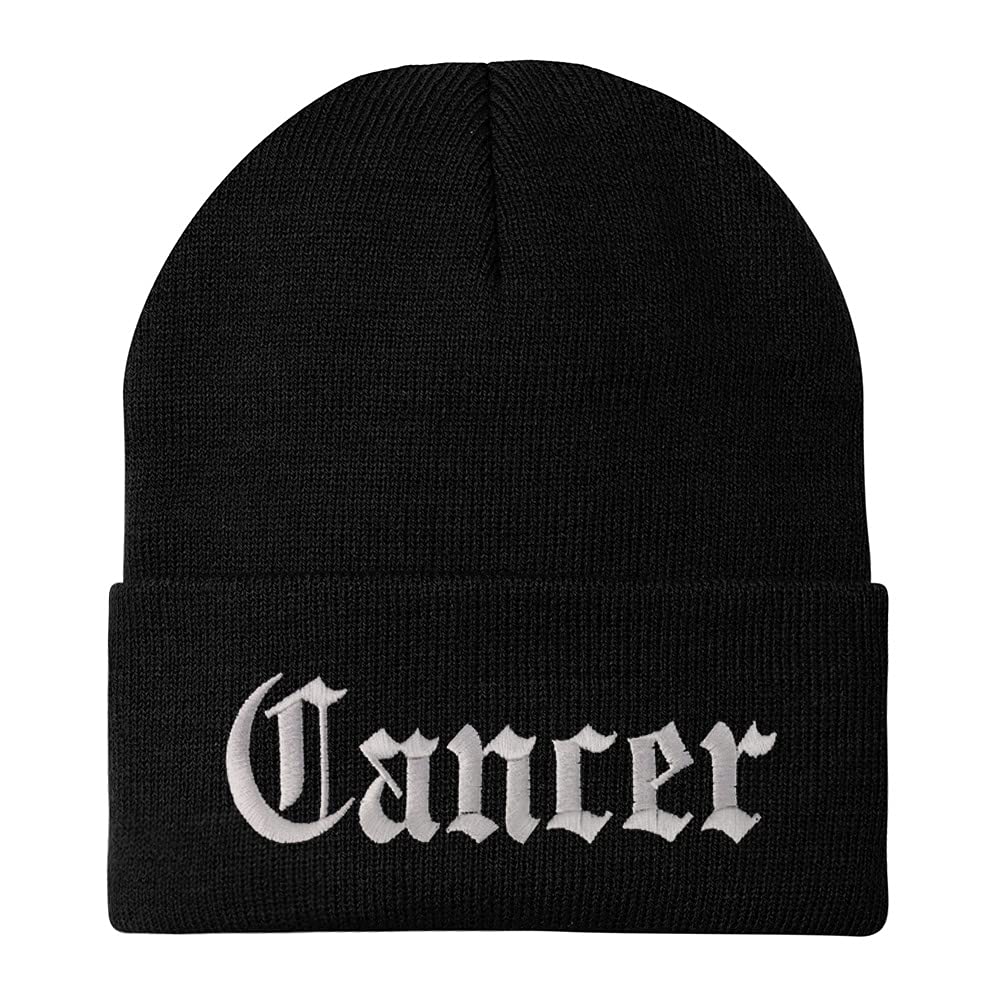 Trendy Apparel Shop Cancer Old English Embroidered Long Cuff Beanie