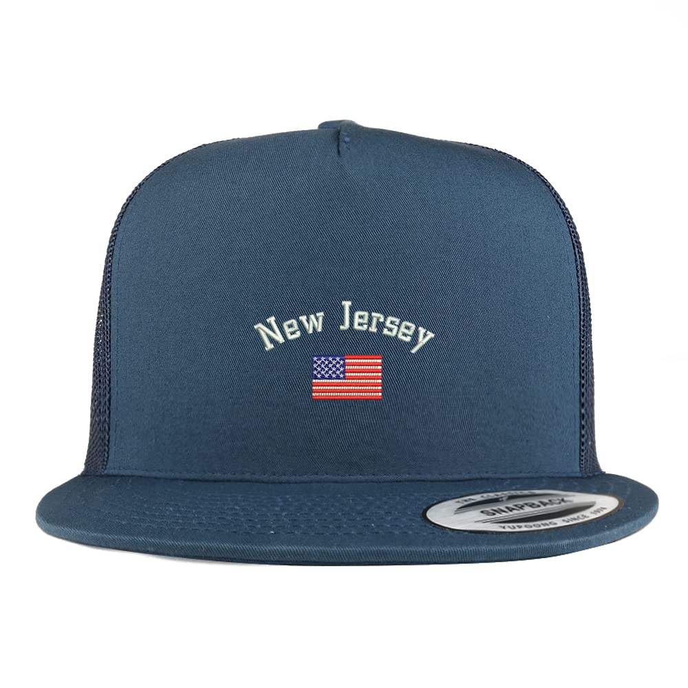 Trendy Apparel Shop New Jersey USA Flag 5 Panel Flatbill Trucker Cap