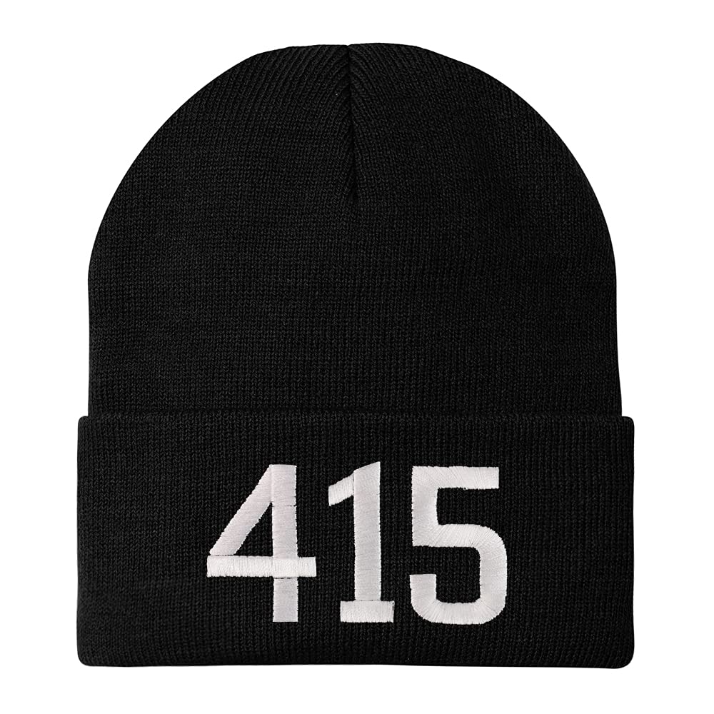 Trendy Apparel Shop 414 San Francisco CA Old English Embroidered Long Cuff Beanie