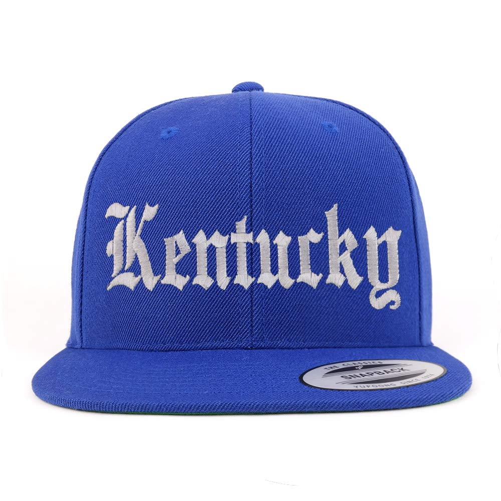 Trendy Apparel Shop Kenturky State Old English Embroidered Flatbill Snapback