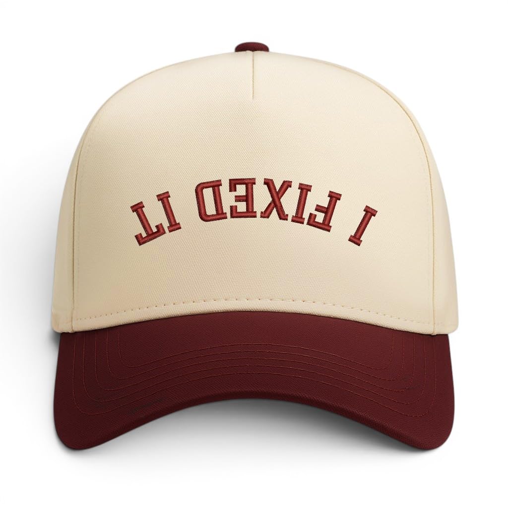 Trendy Apparel Shop I Fixed It Upside Down Embroidered 5 Panel Two Tone Vintage Ball Cap