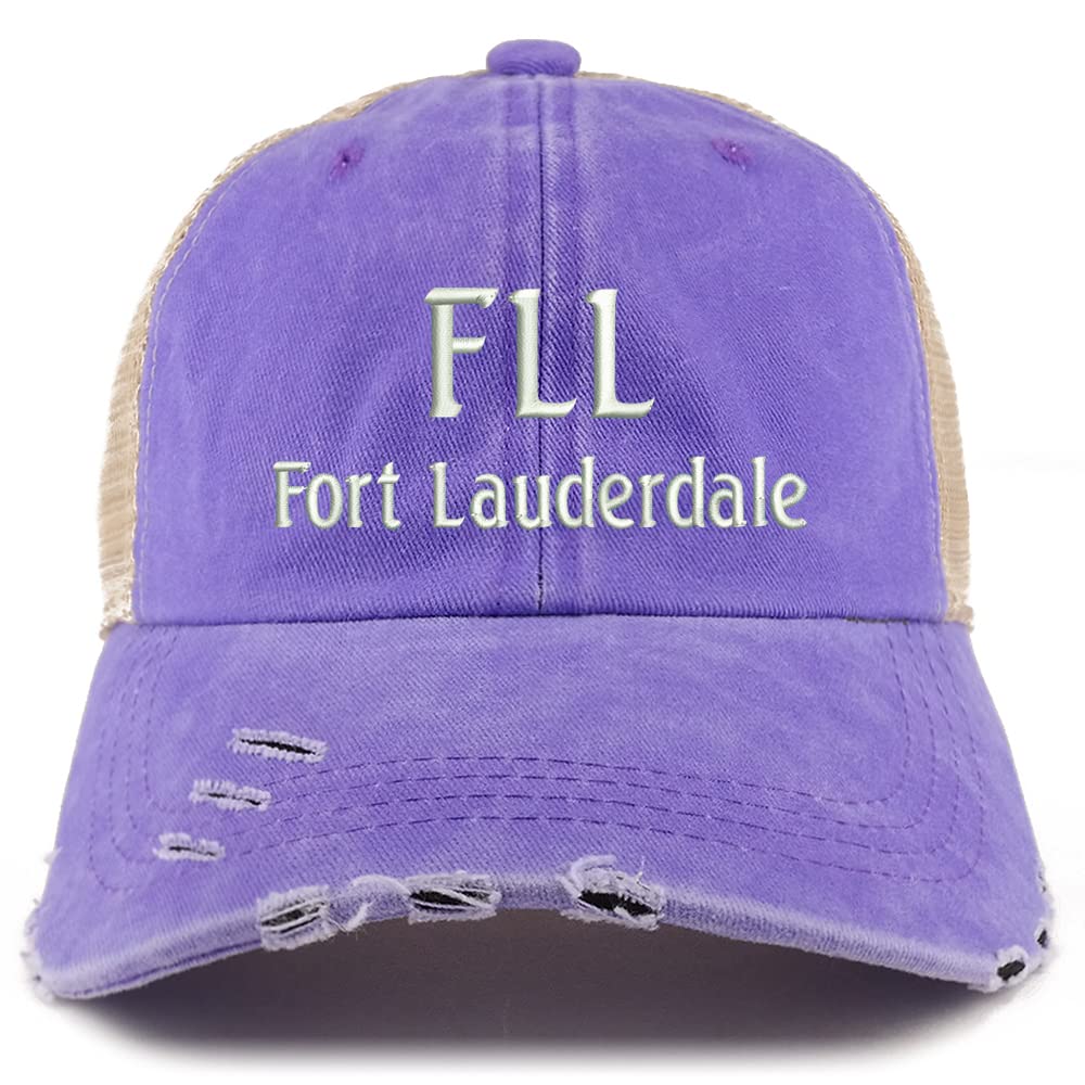 Trendy Apparel Shop FLL Fort Lauderdale Embroidered Frayed Bill Trucker Mesh Back Cap